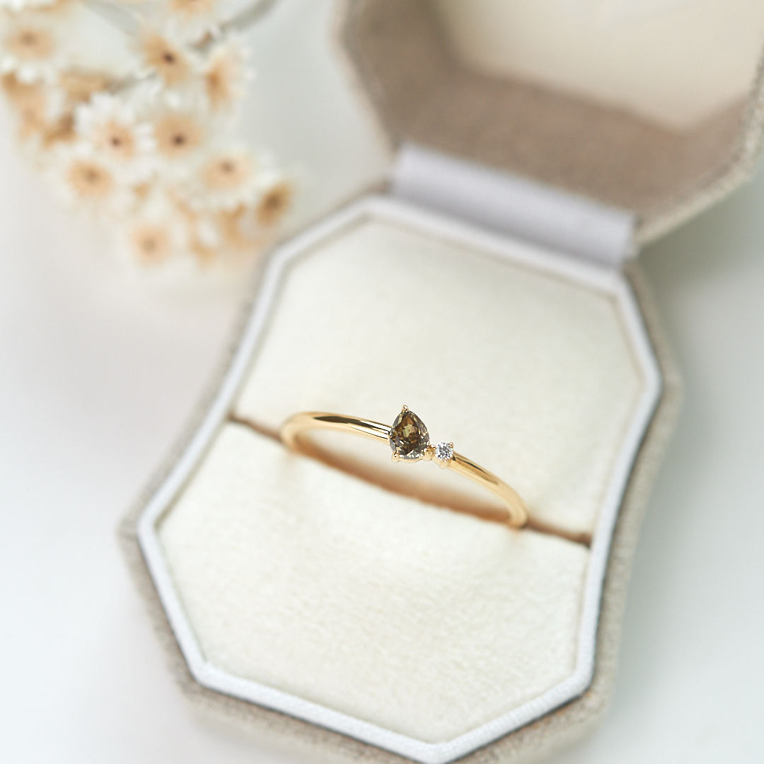 【1点もの】ブラウンドロップ ダイヤモンド K18YG リング